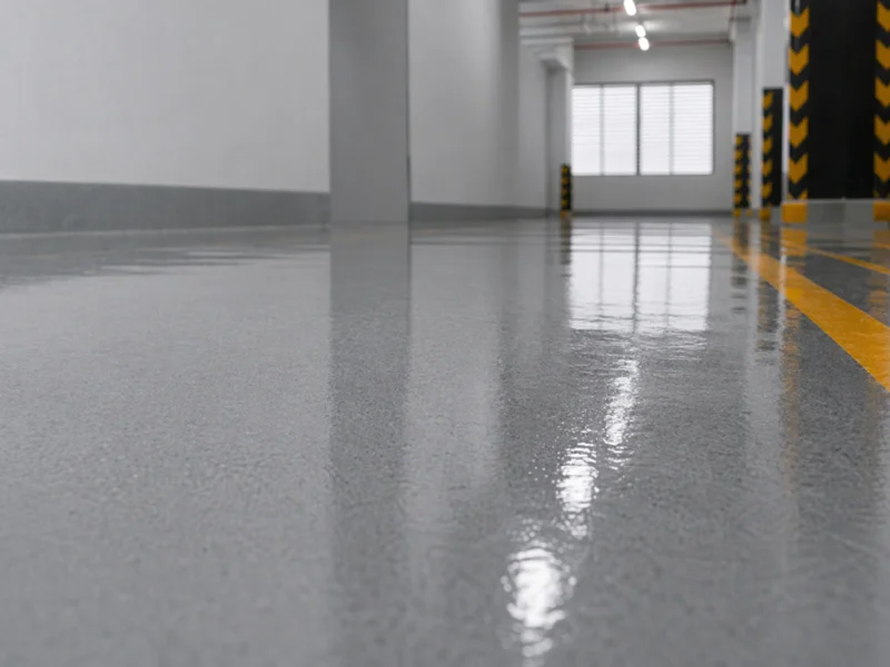 Close-up of glass-smooth self-leveling epoxy surface