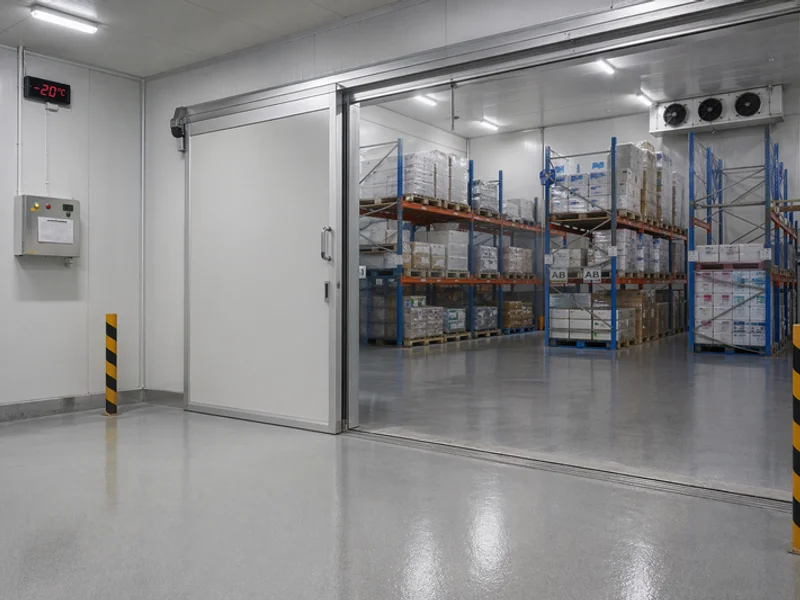 Urethane concrete floor in cold storage freezer room