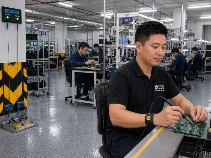 EMS electronics assembly floor with dissipative epoxy