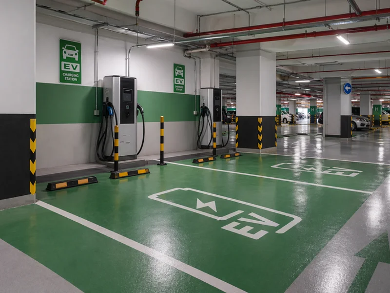 EV charging bay with green color coding