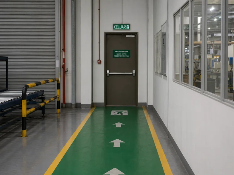 Fire exit route marked with green paint and arrows