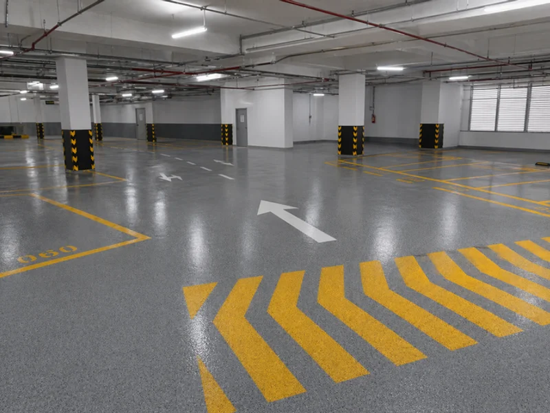 Full bay layout with directional arrows on carpark floor