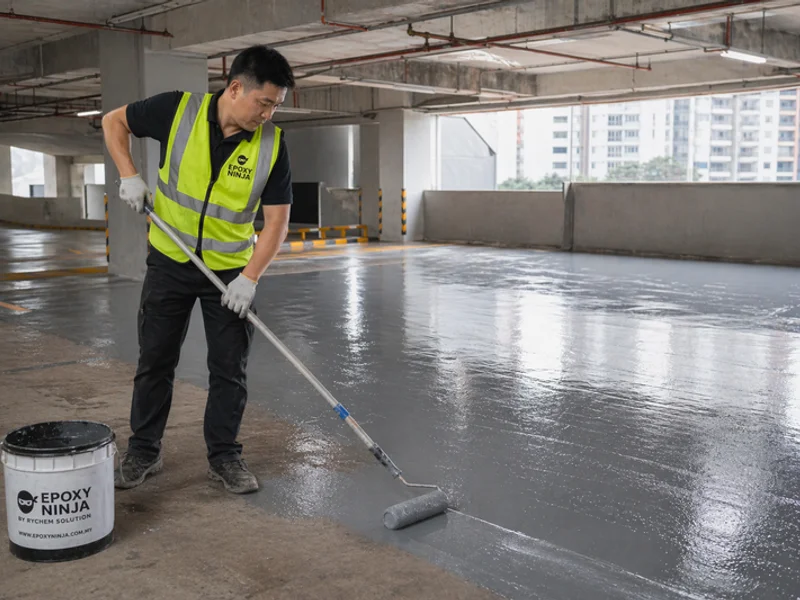 Intermediate deck coating application in mall carpark