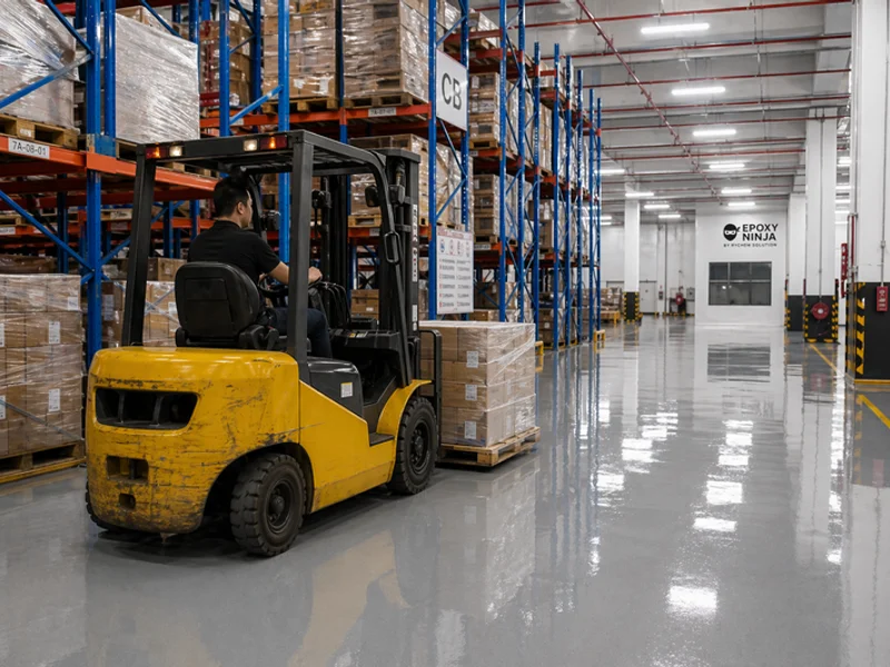 Self-leveling epoxy warehouse floor glossy finish