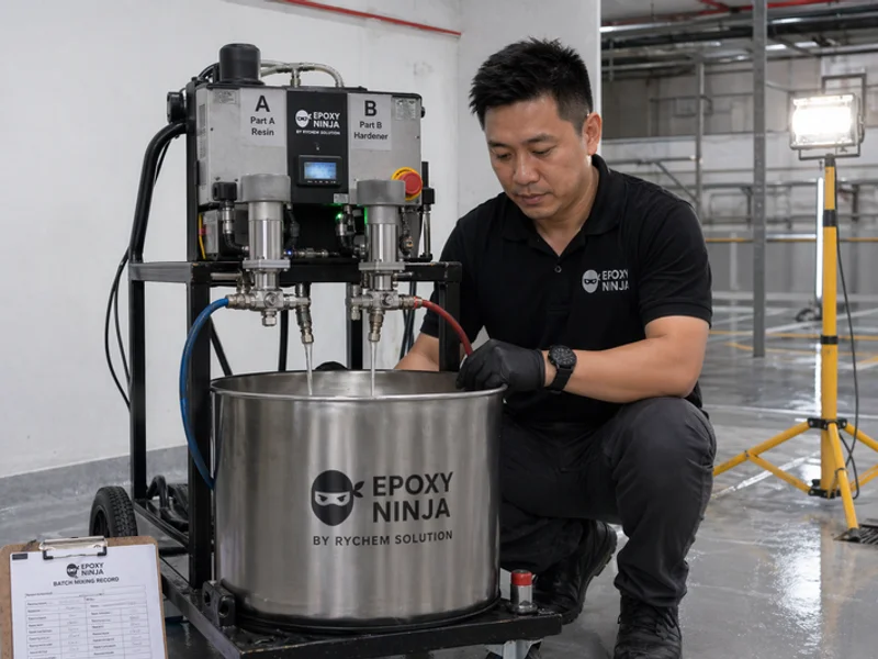 PU resin batch mixing with calibrated equipment