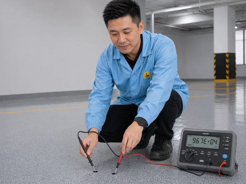 Point-to-point resistance verification test on ESD floor