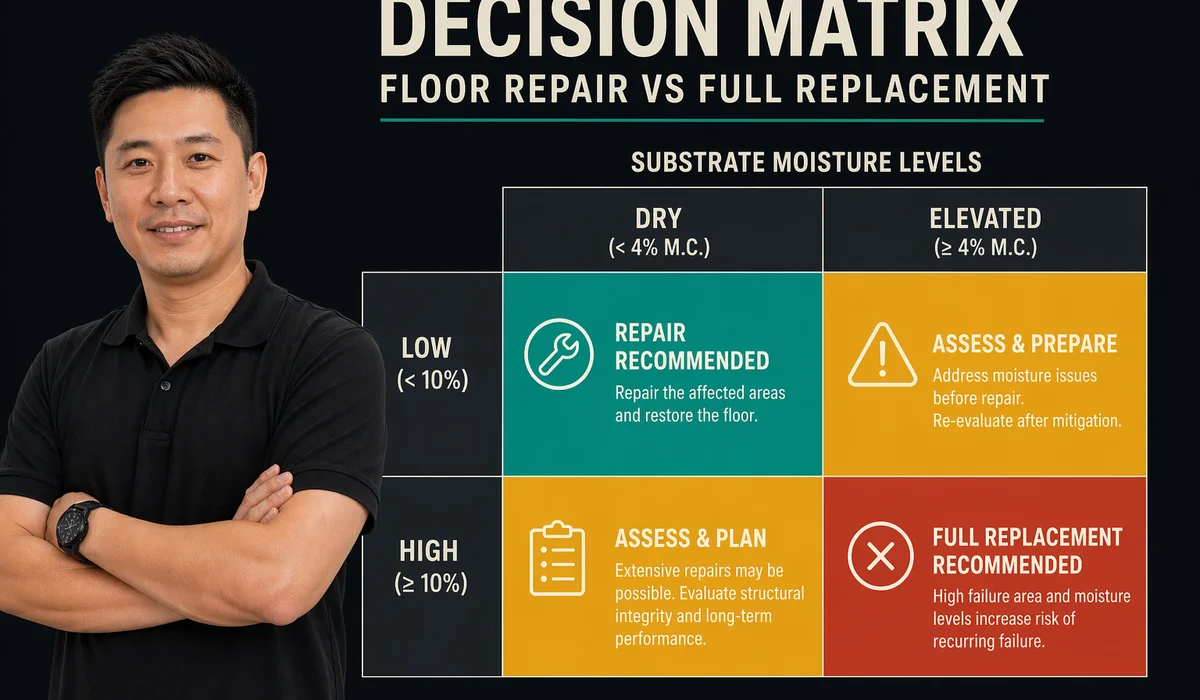 Decision matrix infographic: failure % vs substrate moisture with recommendation cells color-coded