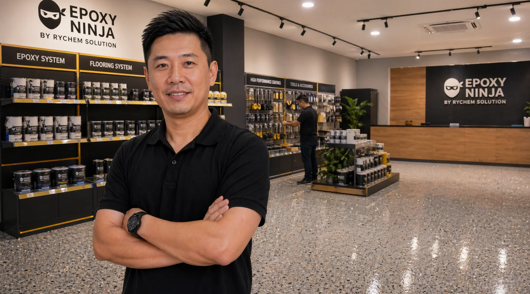Decorative colorflake epoxy floor in retail showroom