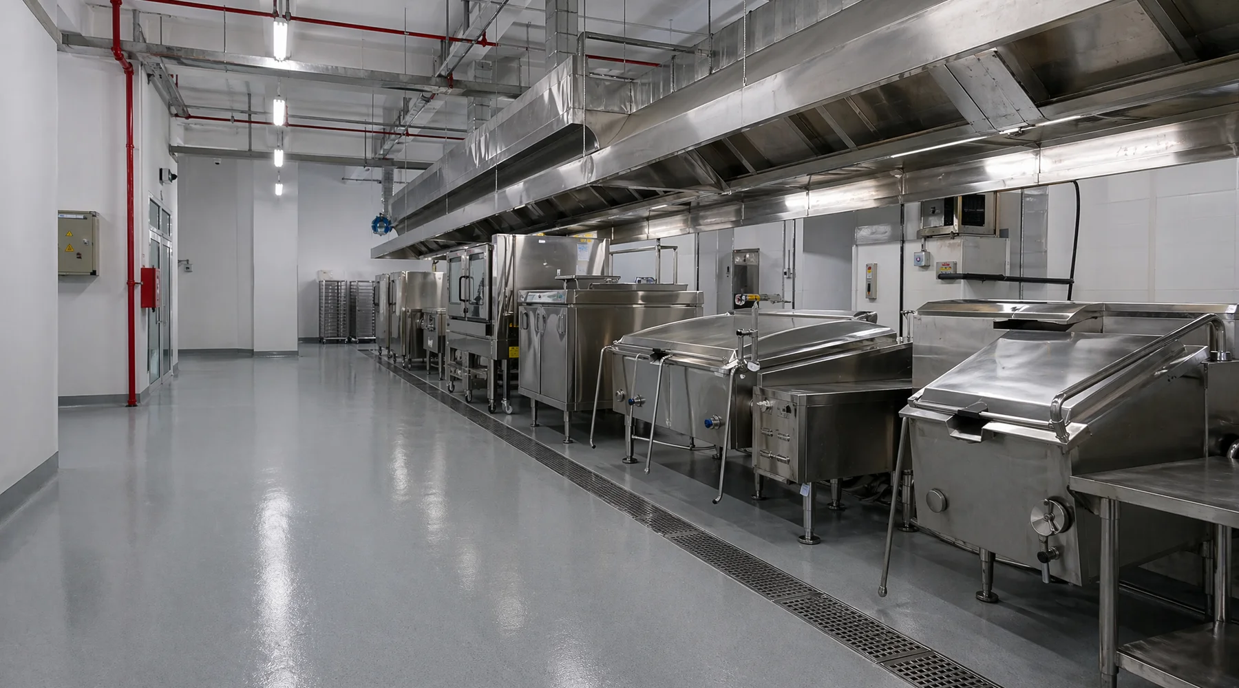 HACCP hygienic PU floor with integrated coving in F&B facility