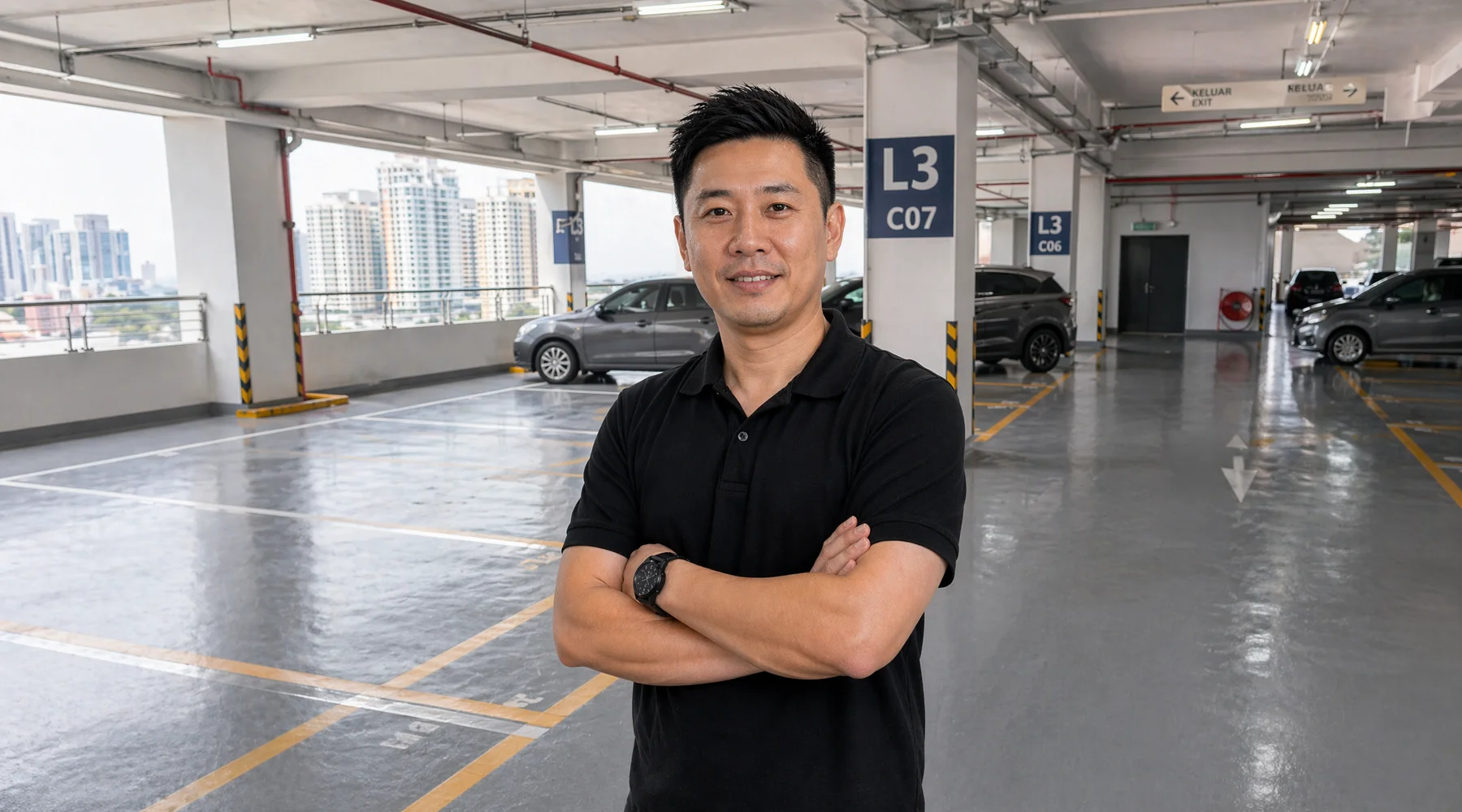 Multi-storey carpark deck with PU coating and bay marking