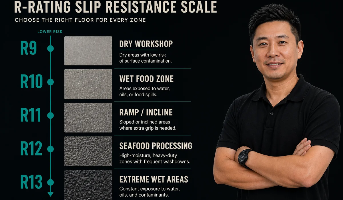R-rating scale illustrated: R9 through R13 with texture swatches and typical process zone labels
