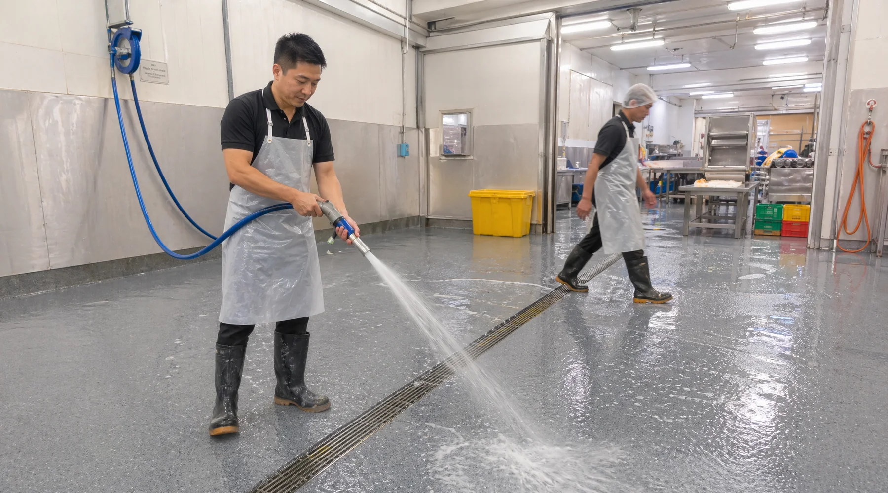 R13 anti-slip flooring in seafood processing wet zone